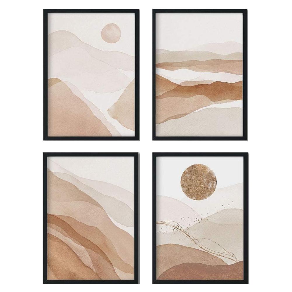 POSTER Set mit 4 Blätter und abstrakten Formen mit braunen Tönen A4 Rahmenlos - Klar, Papier (29.7/3cm) - Nacnic