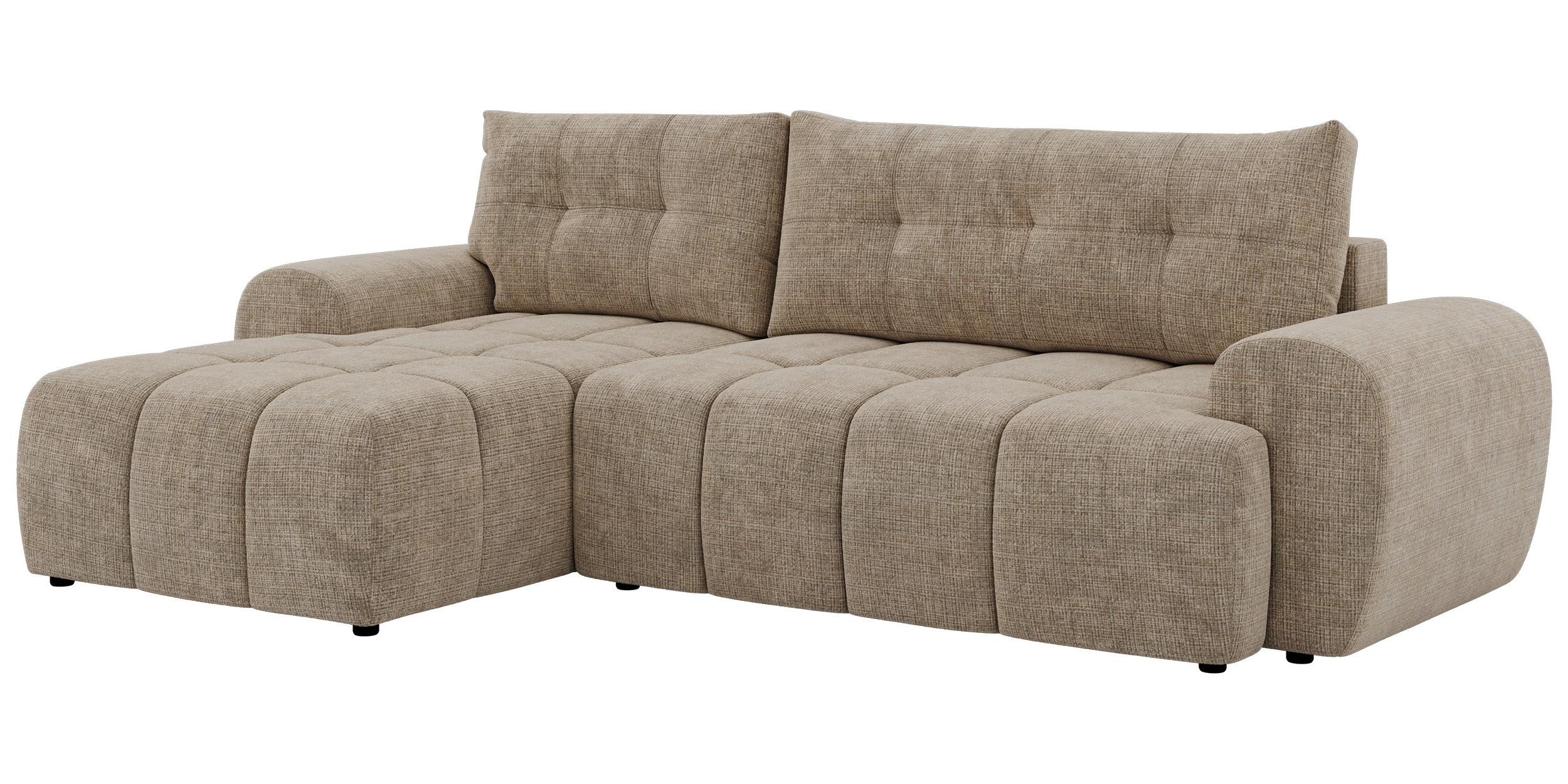 ECKSOFA MARIVO L - Beige Schenille grob gewebt - Links Seite - Beige/Schwarz, Kunststoff/Textil (161/271cm) - MKS