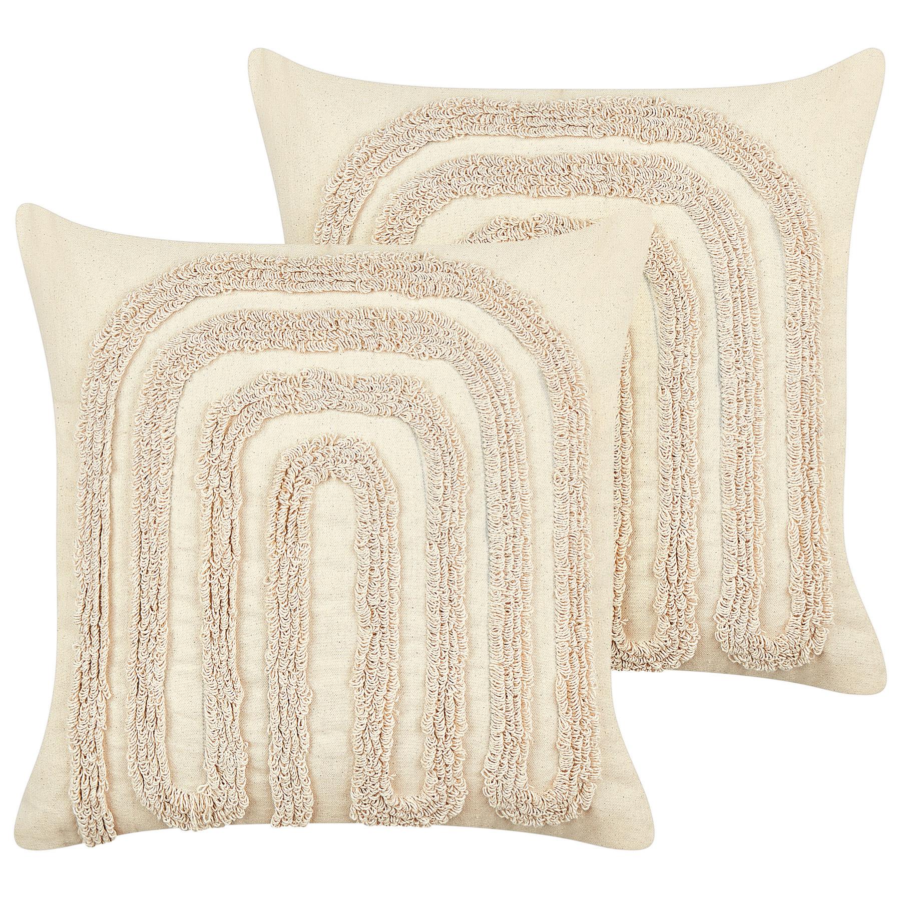 DEKOKISSEN 2er-Set Beige 45/45 cm Tatsoi - Beige, Textil (45/45cm) - Beliani