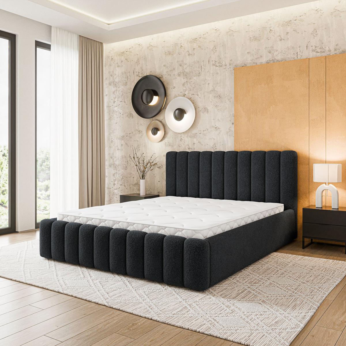 POLSTERBETT DINESE Q 160x200 cm mit Bettkästen - Schwarz - Schwarz, Holz (160/200cm) - MASSENO