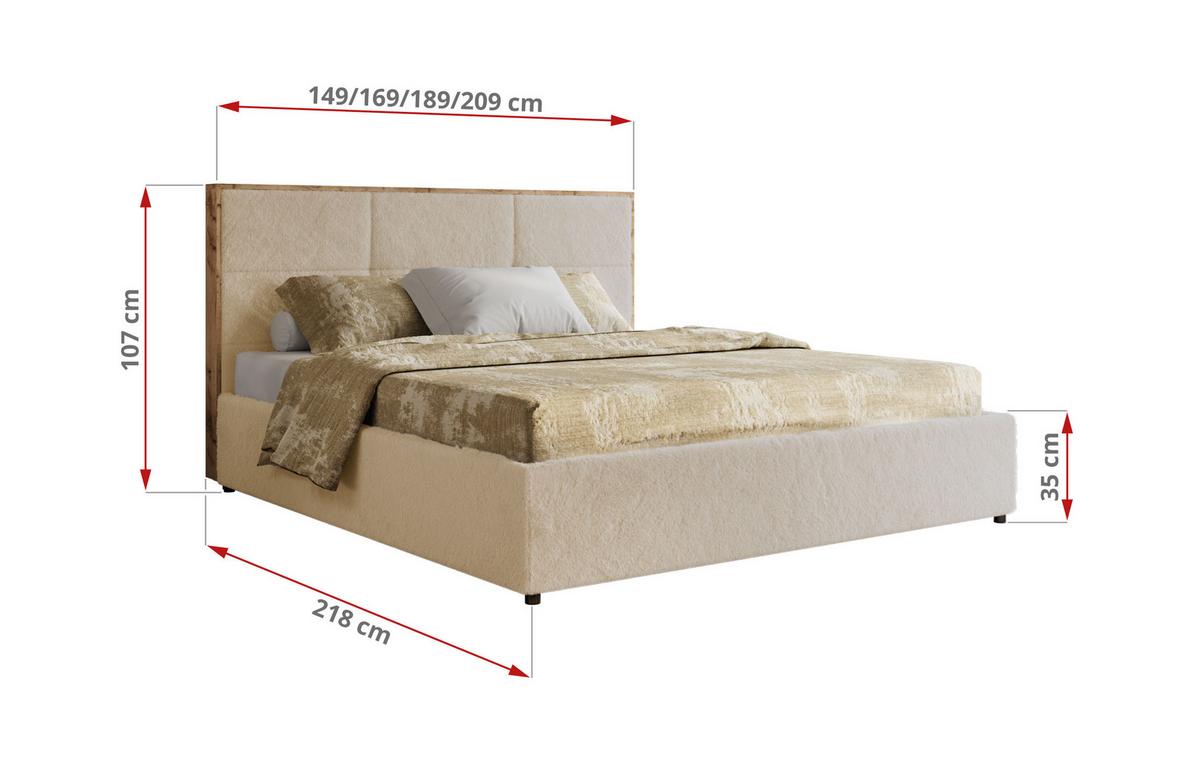 POLSTERBETT LERIO CLASSIC 140/200 - Creme Plüsch - Multipocket-Matratze - Creme, Textil (140/200cm) - MKS