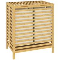 WÄSCHEKORB Bambus Polyester Naturholz Cremeweiß - Naturfarben, Holz/Bambusholz (36/64.2/55cm) - HOMCOM