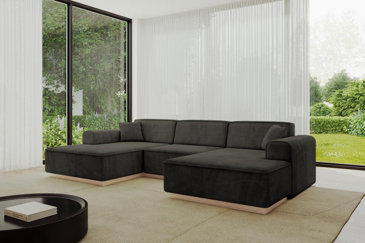 WOHNLANDSCHAFT IREA-U1 - 301x165x80 cm Schwarz - Schwarz, Holzwerkstoff/Textil (301/80/165cm) - ALTDECOR