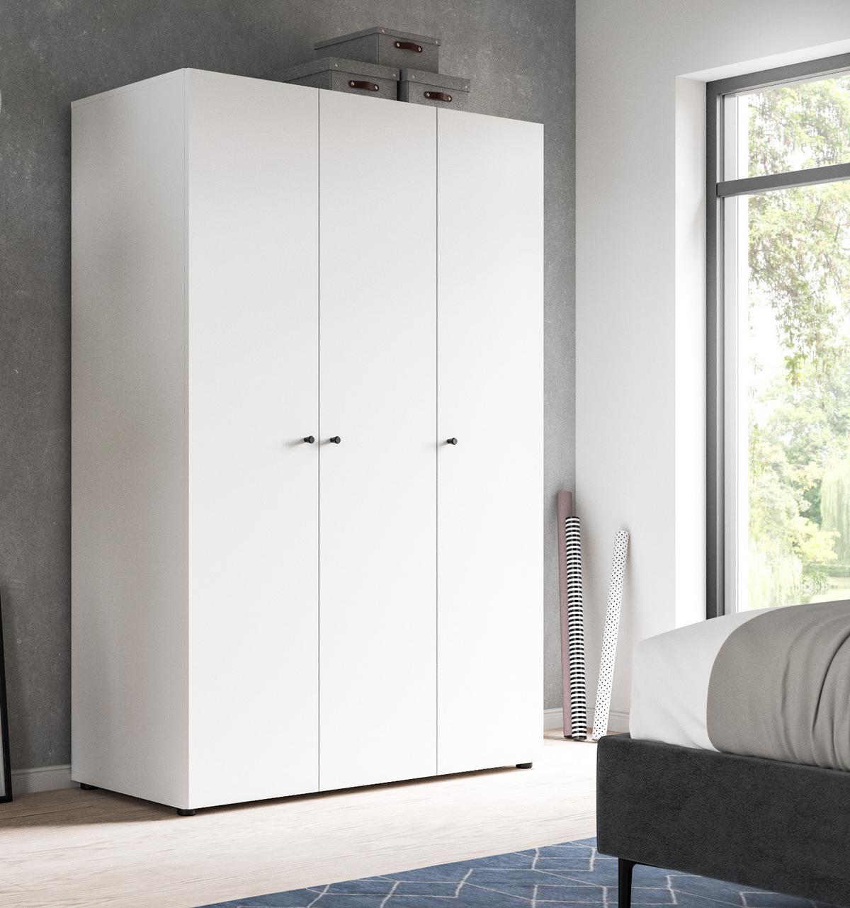 KLEIDERSCHRANK weiß 3-türig 120 cm, Drehtürenschrank mit Kleiderstange - Schwarz/Weiß, Holzwerkstoff/Kunststoff (120/176/51cm) - Inn.Furn