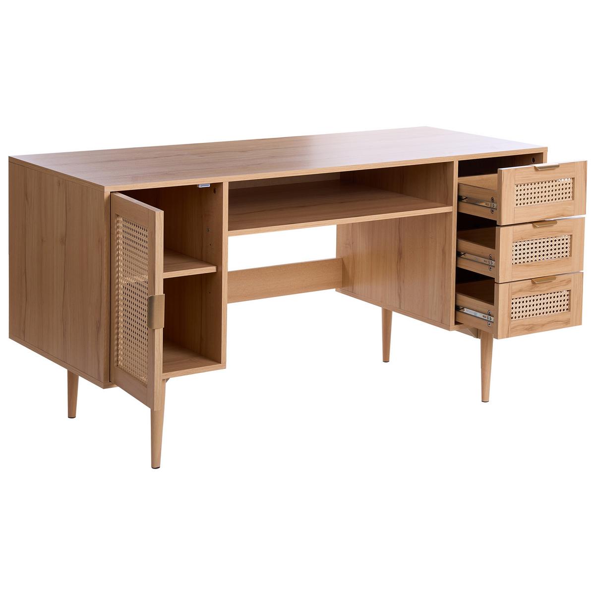 SCHREIBTISCH 140/60 cm Hellbraun Raffra - Hellbraun/Braun, Holzwerkstoff/Metall (60/140/75cm) - Beliani