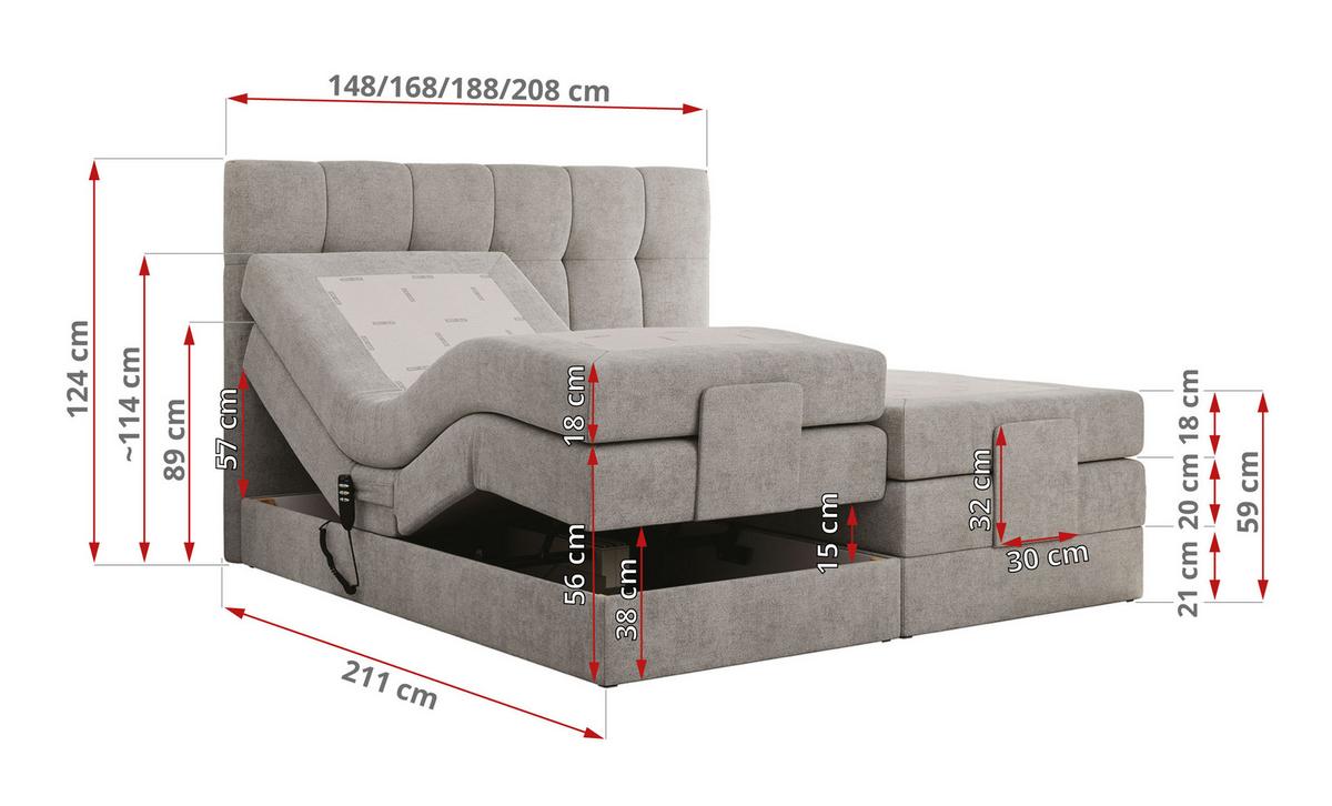 BOXBETT VITTORIA 200/200 - Hellgrau Struktur - H3 - Hellgrau, Holz/Textil (200/200cm) - MKS