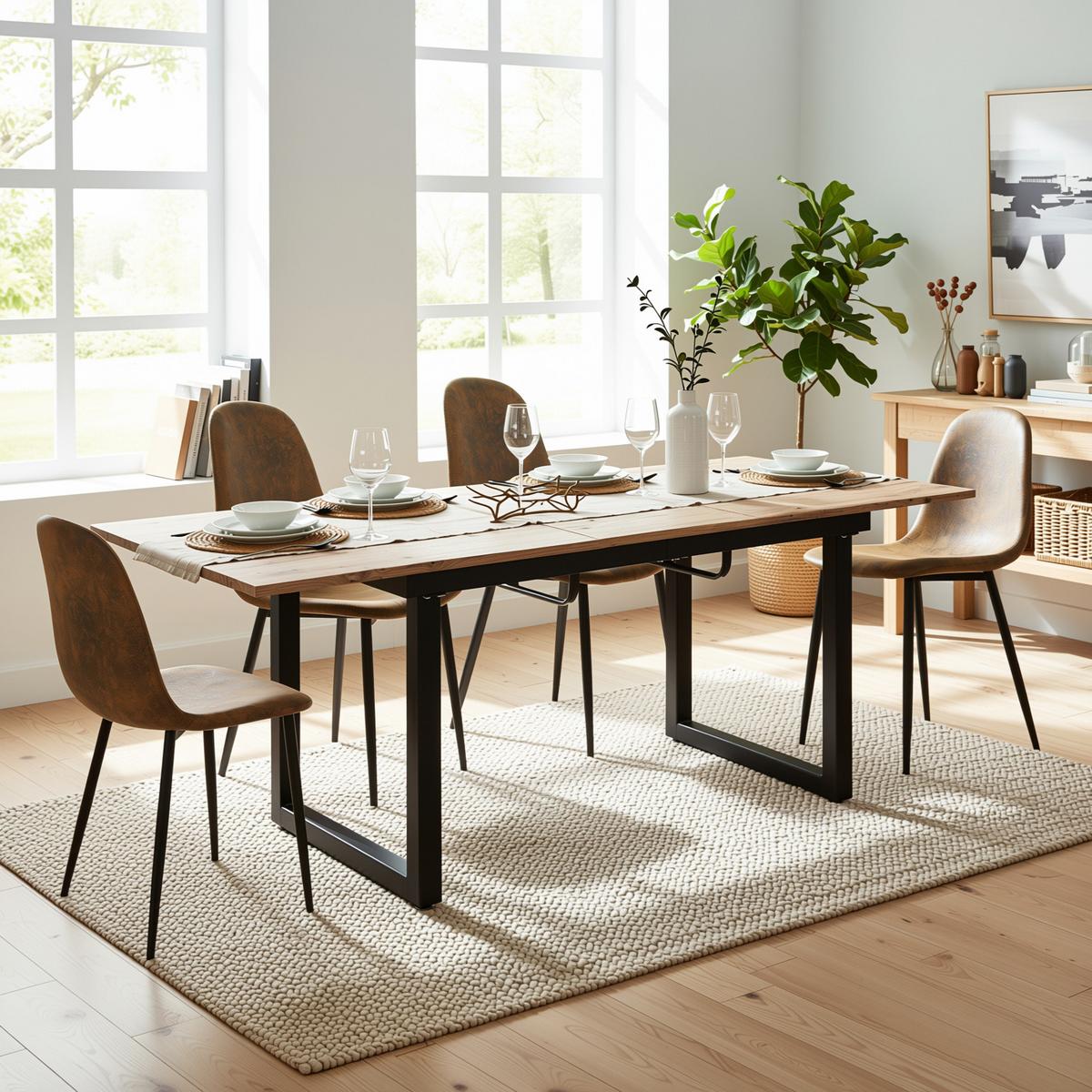 ESSTISCH Erweiterbarer Eicheoptik schwarz - Weiß, Holz/Metall (180/80/75cm) - Urban Meuble