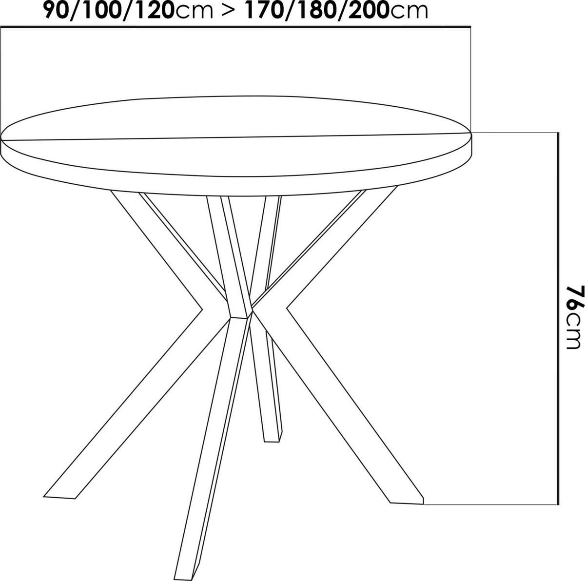 ESSTISCH Valeo runder ausziehbarer, Weiß 120-200/120/76 cm - Schwarz/Weiß, Holzwerkstoff/Metall (200/120/76cm) - WFL GROUP
