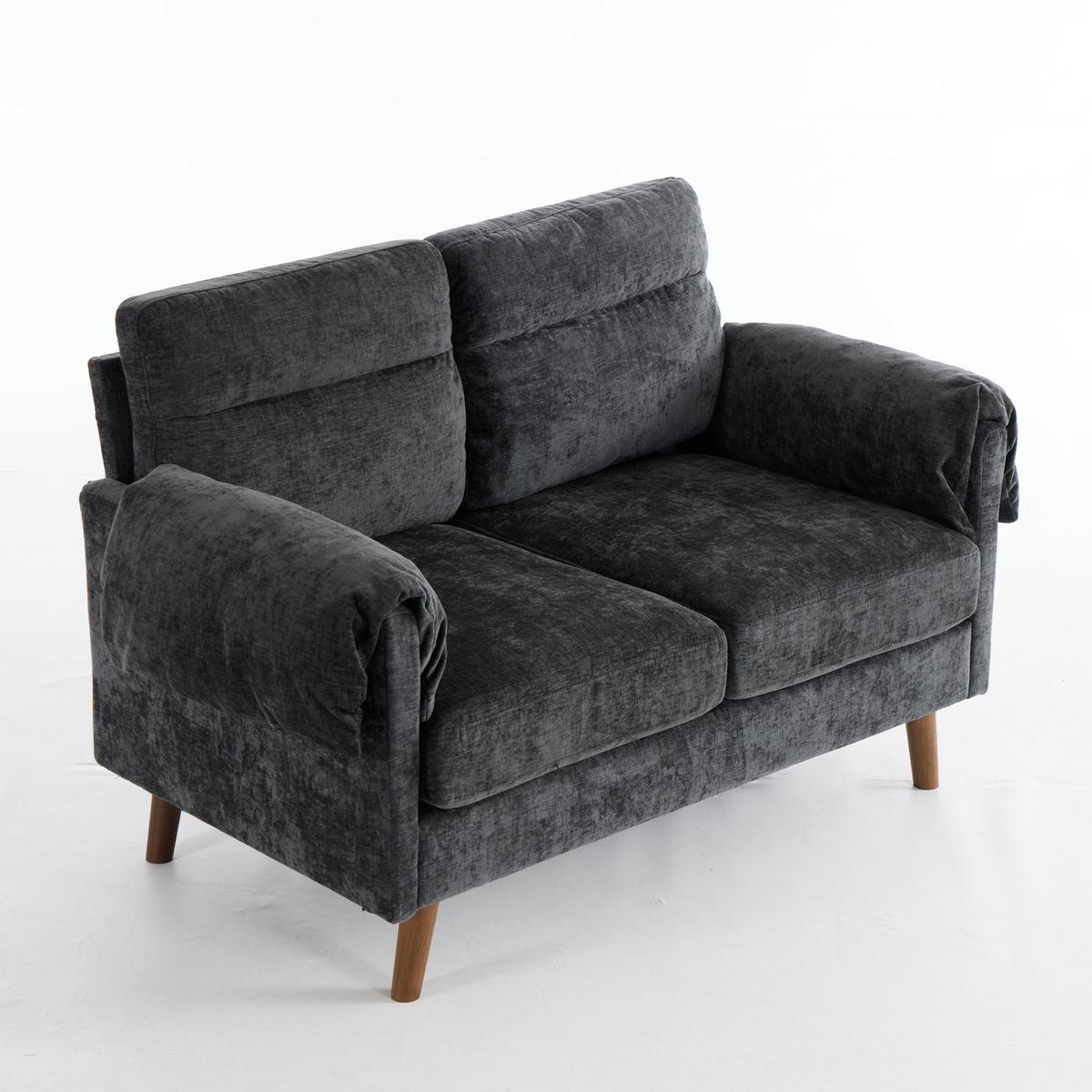 2-SITZER-SOFA aus schwarzem chenille, kompakt und platzsparend - Schwarz, Textil (70/85/124cm) - Urban Meuble