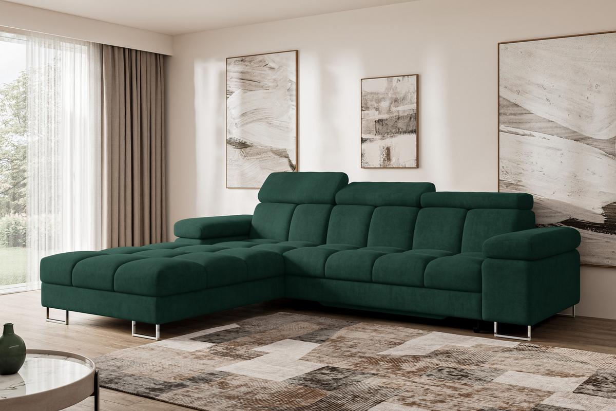 ECKSOFA mit Schlaffunktion Ottomane Links 271x203x79 Grün Velours - Grün, Holzwerkstoff/Textil (271/203cm) - ALTDECOR