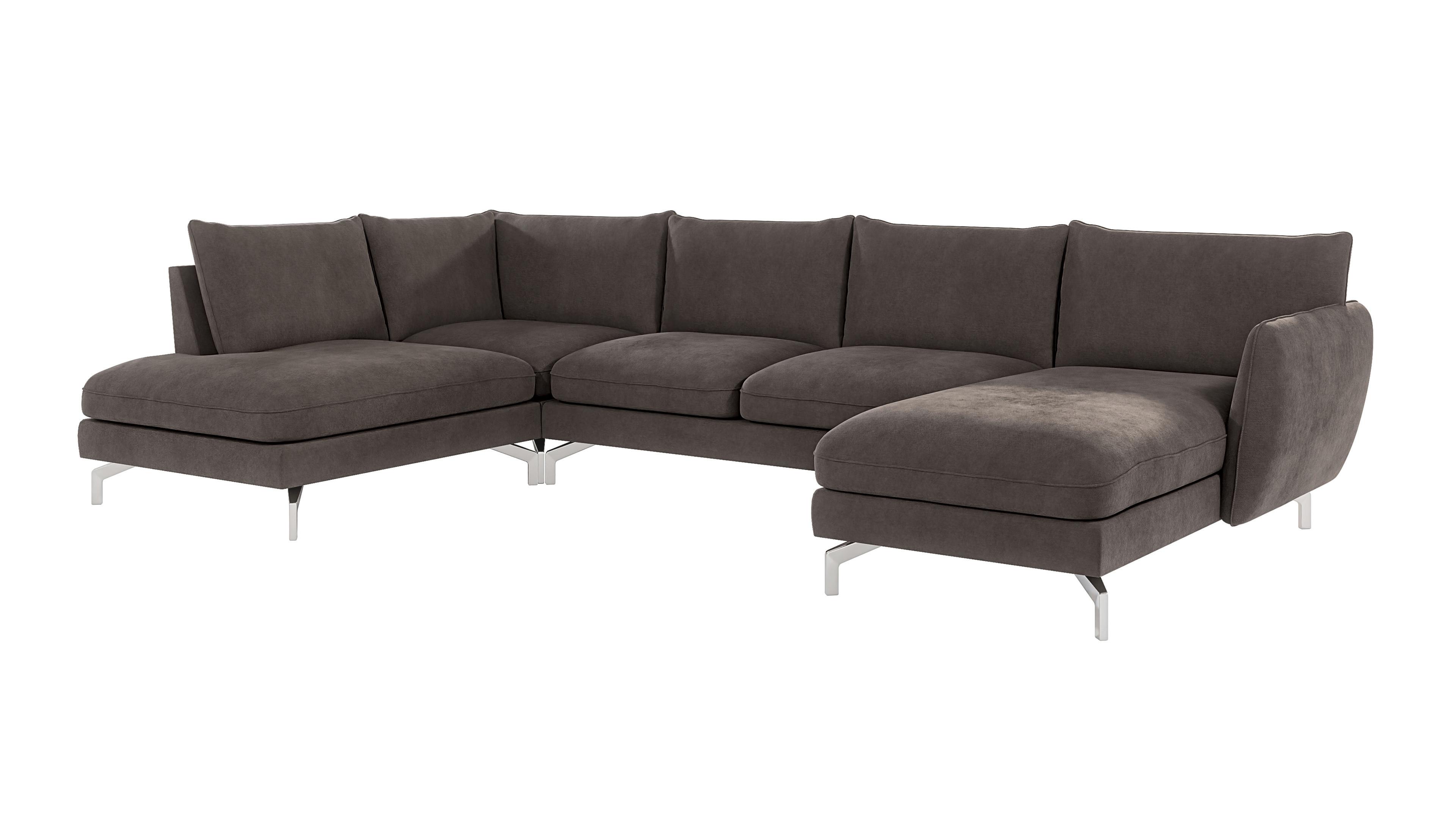 WOHNLANDSCHAFT Elou Khaki Luxusmicrofaser - Chromfarben/Dunkelbraun, Textil/Metall (336/87/200cm) - S-Style