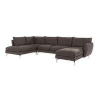 WOHNLANDSCHAFT Elou Khaki Luxusmicrofaser - Chromfarben/Dunkelbraun, Textil/Metall (336/87/200cm) - S-Style