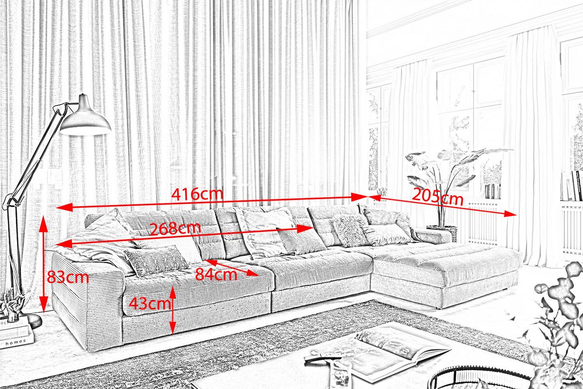 ECKSOFA XL LANA Grün Cord - Schwarz/Olivgrün, Textil (416/205cm) - KAWOLA