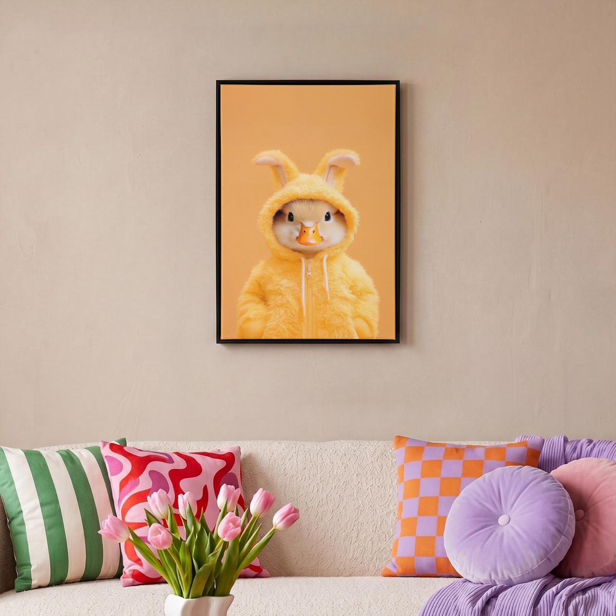 LEINWAND Bilder mit Rahmen - Osterhase - Kostüm - Ente - 40x60 - Gelb, Textil (40/60cm) - MuchoWow
