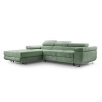 ECKSOFA L Form Arborio Salbeigrün 280/203/90 cm Links mit Schlaffunktion - Schwarz/Grün, Textil/Metall (203/280cm) - AX Living