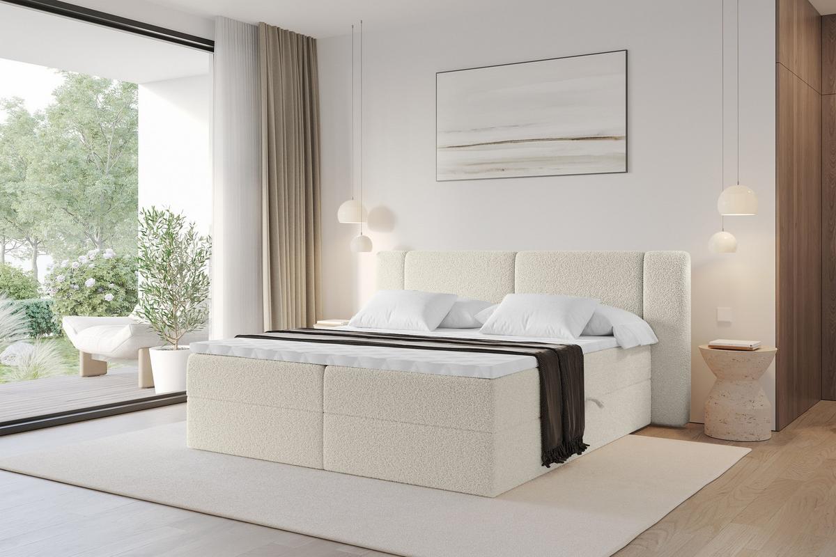 BOXBETT mit Matratze H4 - EVON - 180x200 cm Beige - Kaschmir, Holzwerkstoff (180/200cm) - ALTDECOR