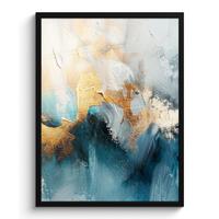 POSTER MIT RAHMEN Abstrakt - Kunst - Gold - Blau Posterleiste 60x80 cm - Petrol, Papier (60/80cm) - MuchoWow