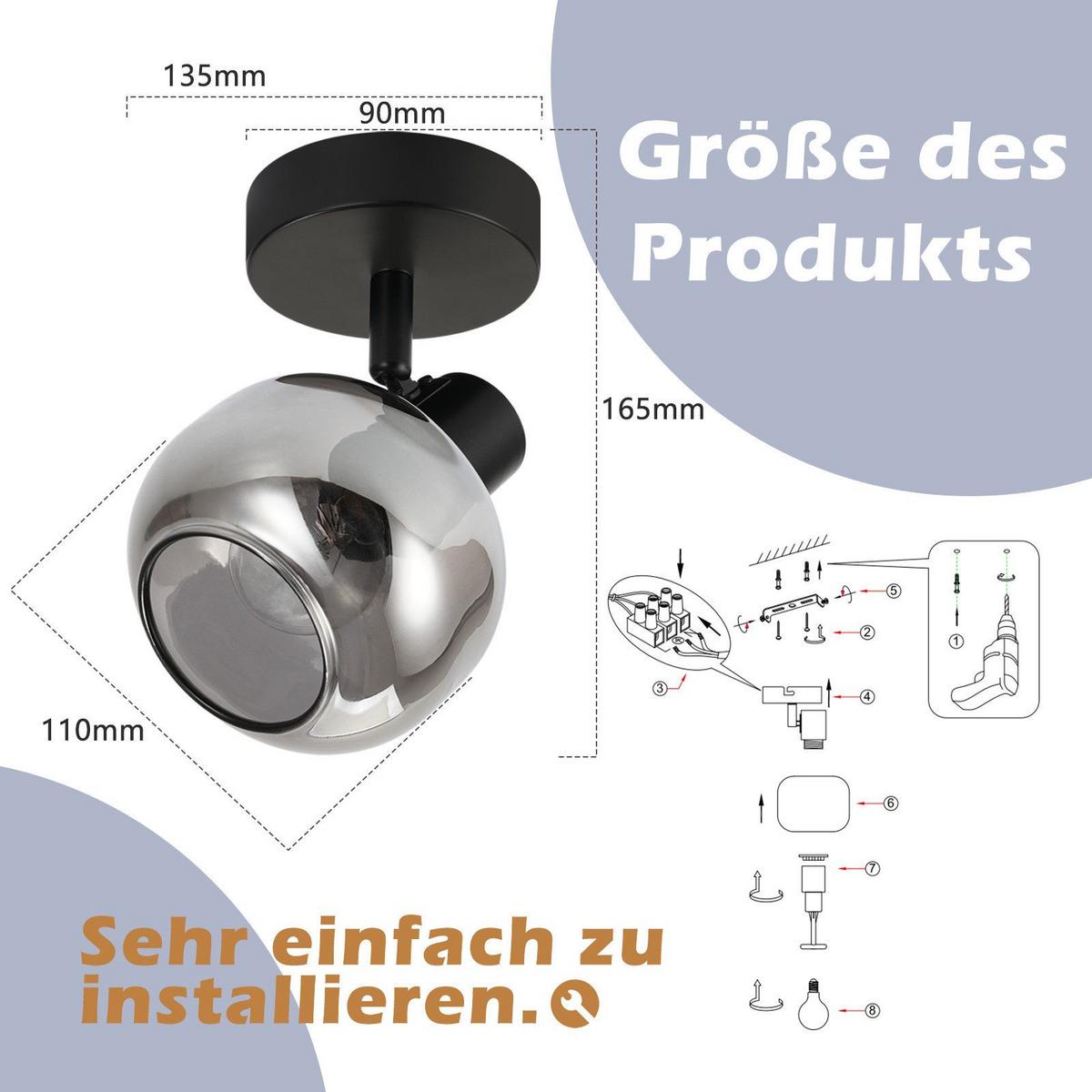 DECKENSTRAHLER Cottbus 1-flammig 9/9/16.5 cm - Schwarz, Metall (9/9/16.5cm) - Nettlife