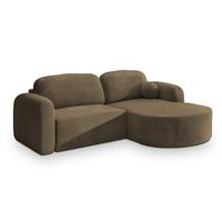 ECKSOFA AMILIA M R-S Beige Velours-Stoff mit Schlaffunktion - Beige, Holz (263/174cm) - MASSENO