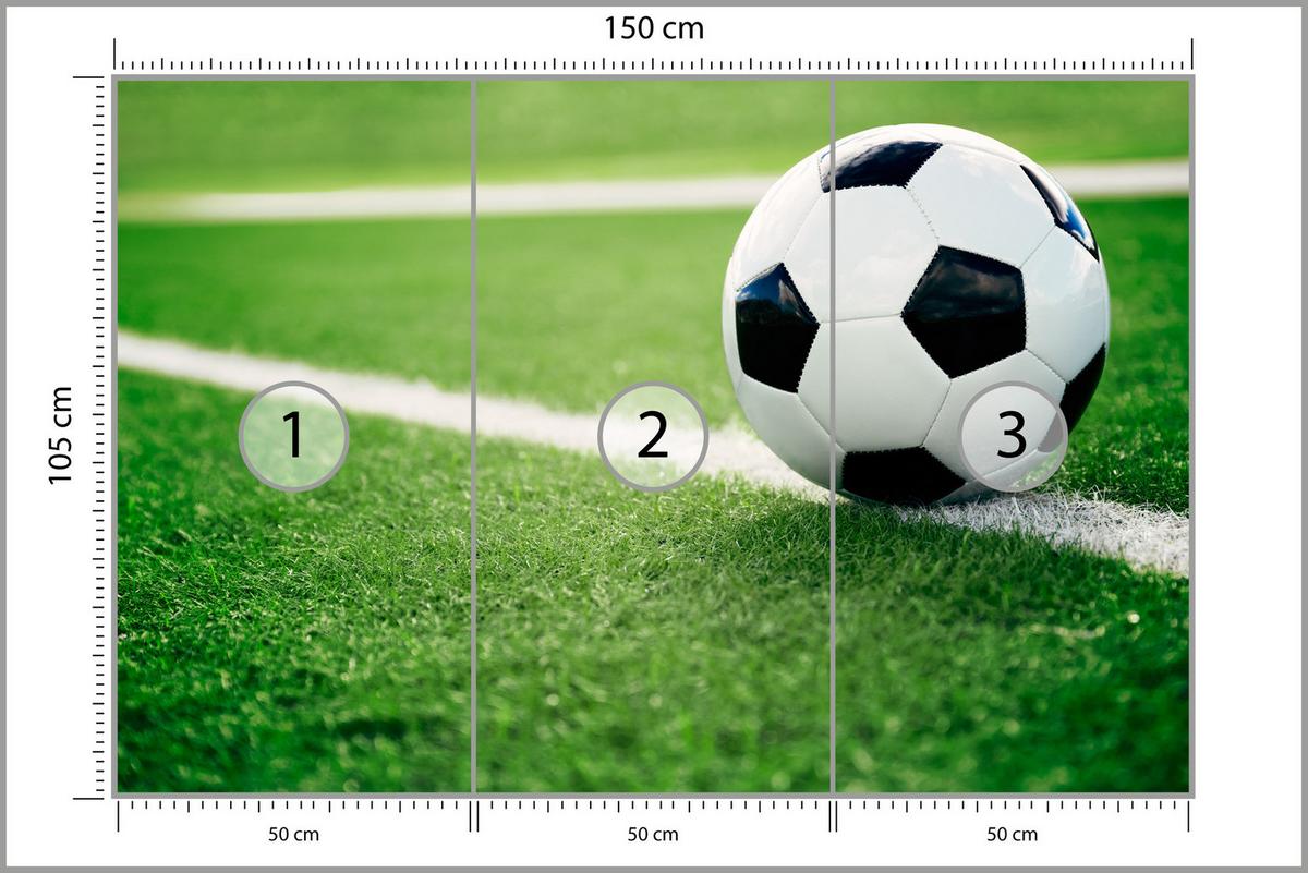 FOTOTAPETE für Jugendzimmer Fußball Grüne Rasen Stadion Sport 150x105 - Schwarz/Weiß, Papier (150/105cm) - Muralo