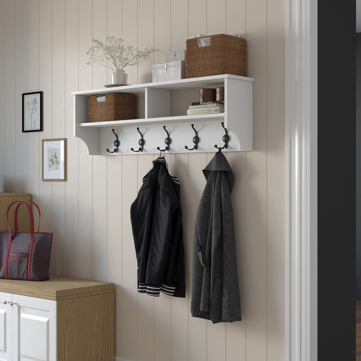GARDEROBE mit 2 fächern und 5 haken 22,2/120/37,2 cm - Weiß, Holzwerkstoff (22.2/37.2/27cm) - Calicosy