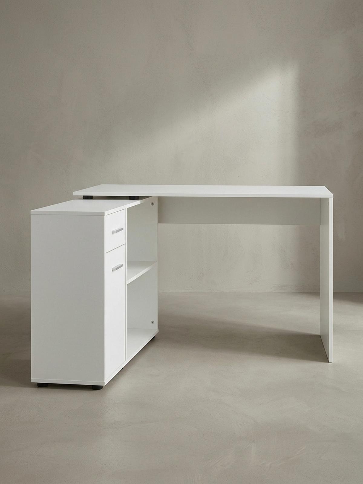 SCHREIBTISCH mit Regalplatte – flexibel aufstellbar, melaminbeschichtet, weiß, 120x107x75 cm - Weiß, Holz/Kunststoff (107/120/75cm) - KADIMA DESIGN