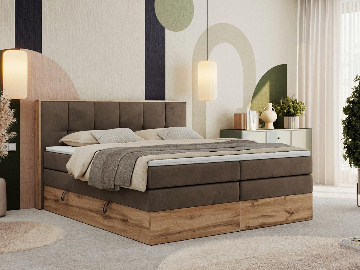 BOXSPRINGBETT ALBERO 1 KING 160/200 Braun Velvet - H4 - Braun, Holz/Textil (160/200cm) - MKS