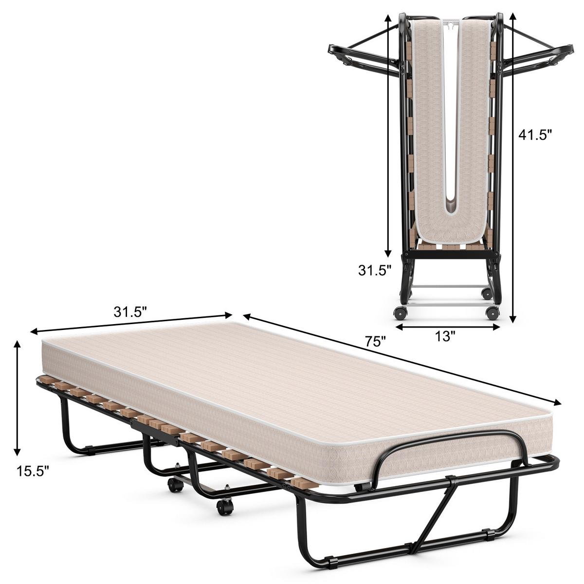 GASTEBETT Beige - Beige, Metall - COSTWAY
