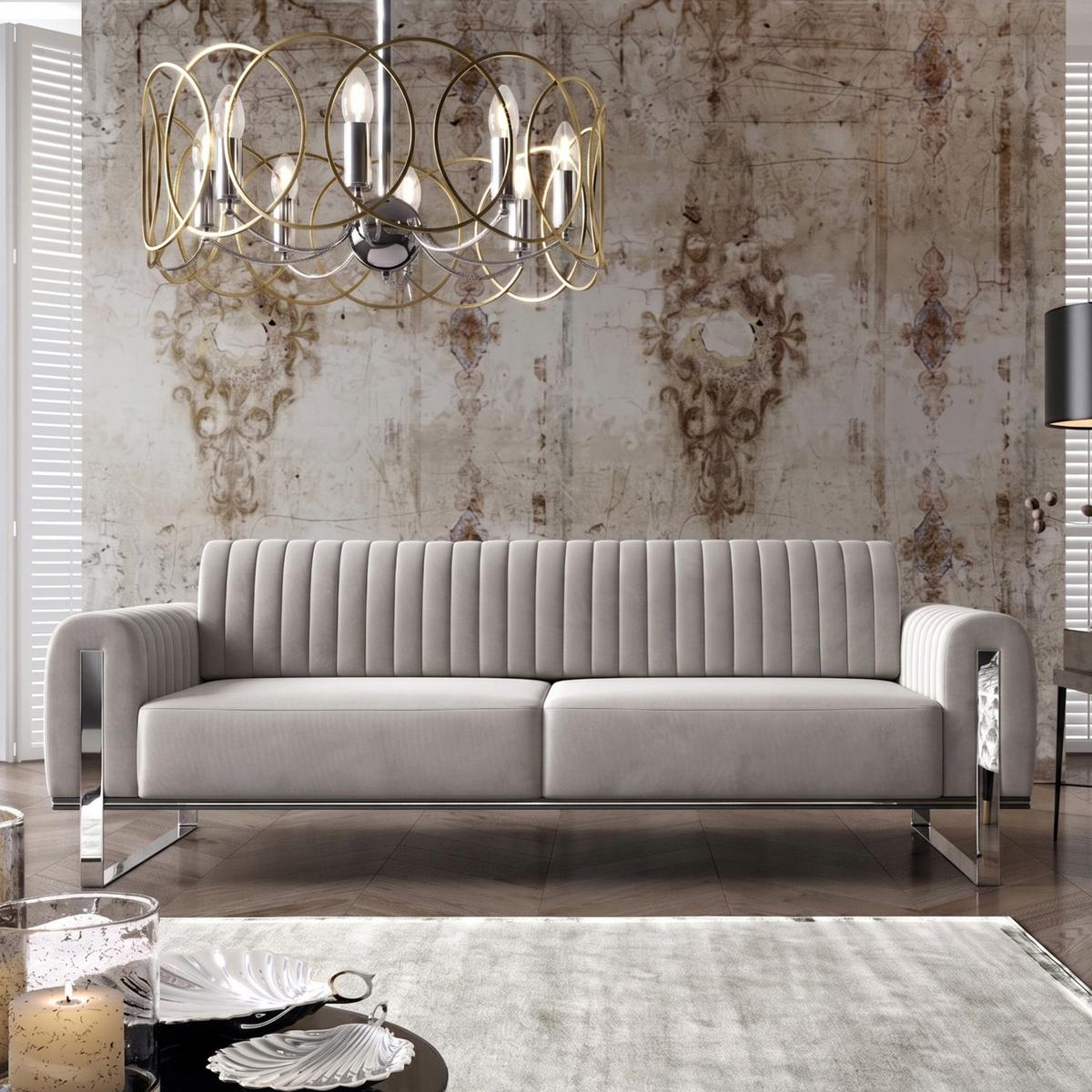 SOFA Parissa 228 cm - Silberfarben/Hellgrau, Textil/Metall (228/79/92cm) - Selsey