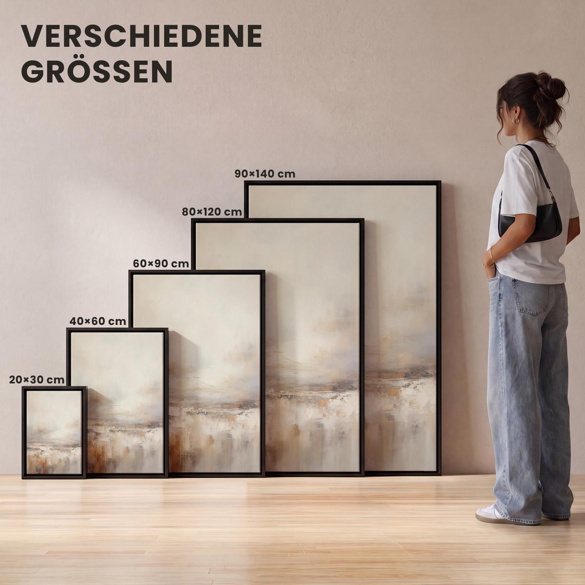 LEINWAND Bilder mit Rahmen - Kunst - Industriell - Grau - Braun - Abstrakt - 90x140 - Sandfarben, Textil (90/140cm) - MuchoWow