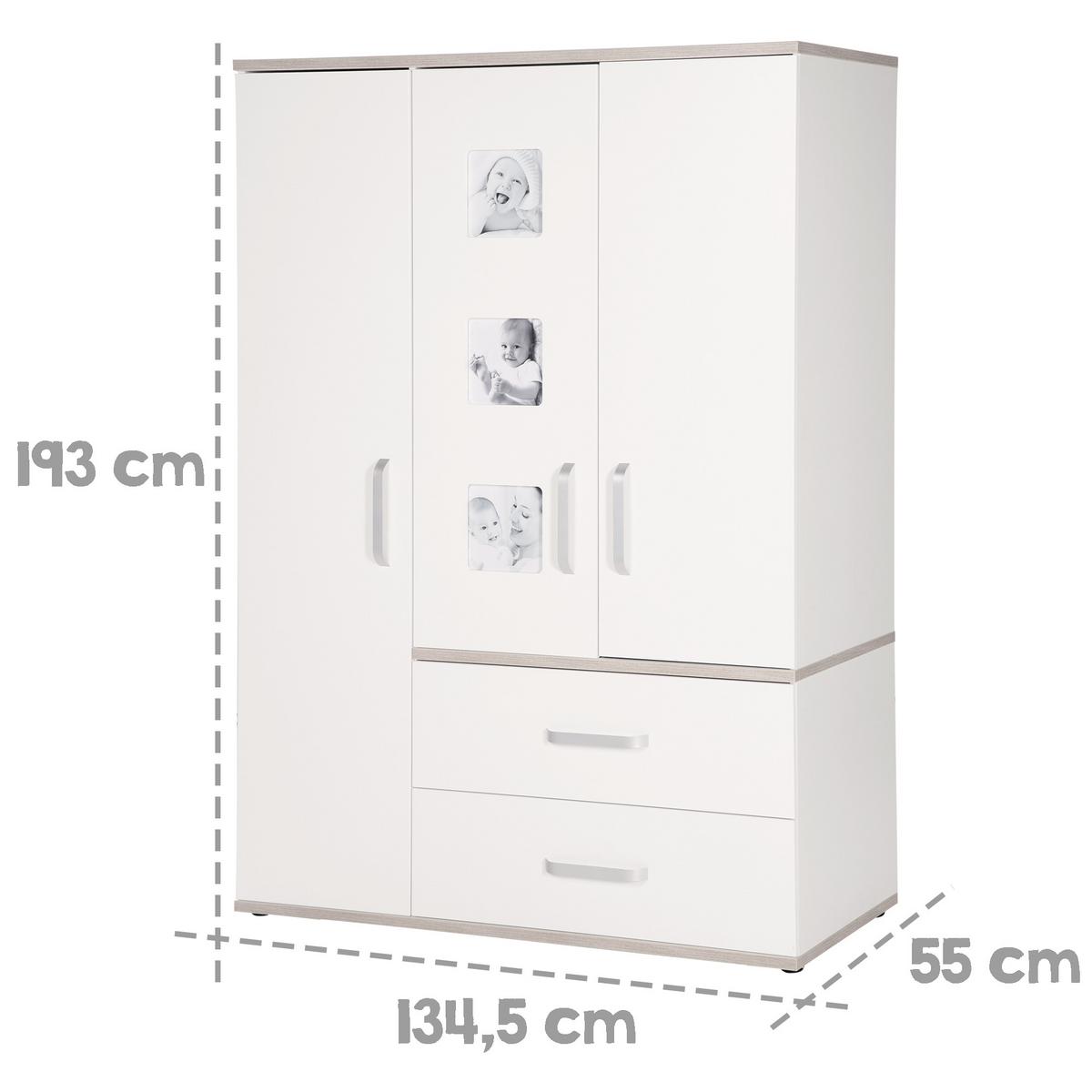 KLEIDERSCHRANK Moritz - Weiß, Holzwerkstoff/Metall (134.5/193/55cm) - Roba