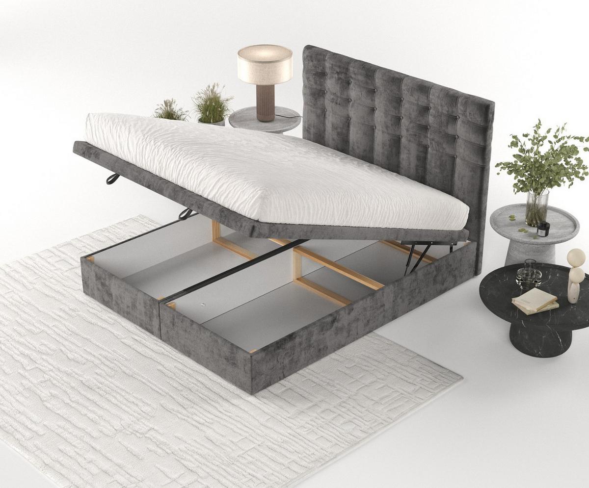 POLSTERBETT Callo mit Stauraum 200/200 cm Stahl im Lotta Stoff - Graphitfarben/Schwarz, Holz/Holzwerkstoff (200/200cm) - AltaBeds