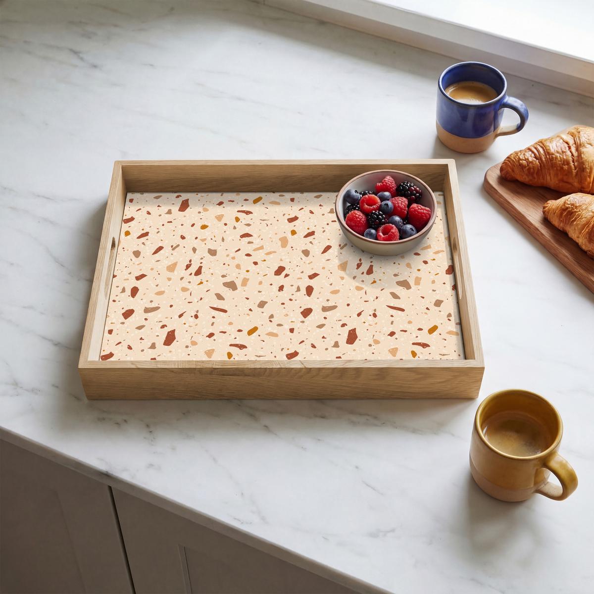 TABLETT Terrazzo - Muster - Bunt - Stein 40x30 cm - Beige, Holz (40/5/5cm) - OnlyWow