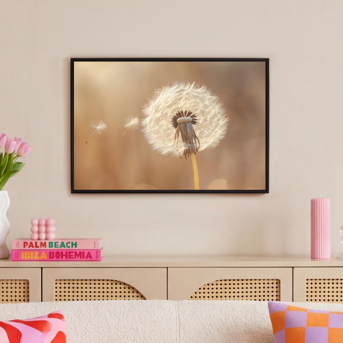 LEINWAND Bilder mit Rahmen - Löwenzahn - Beige - Natur - Blume - 60x40 - Hellbraun, Textil (60/40cm) - MuchoWow