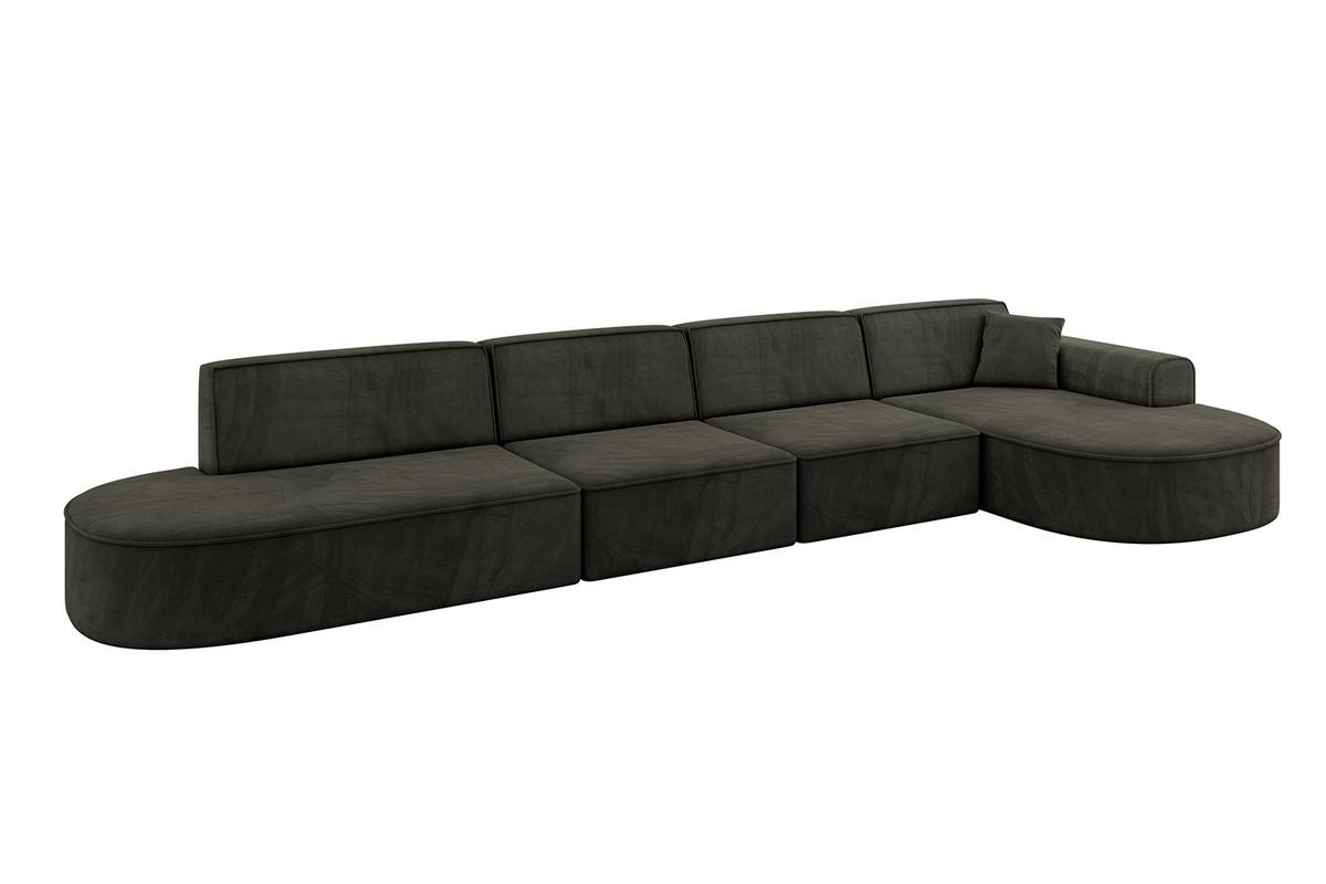 ECKSOFA Ottomane Rechts MARI-L3 - 413x171x79 cm Schwarz Velours - Schwarz, Holzwerkstoff/Kunststoff (171/413cm) - ALTDECOR