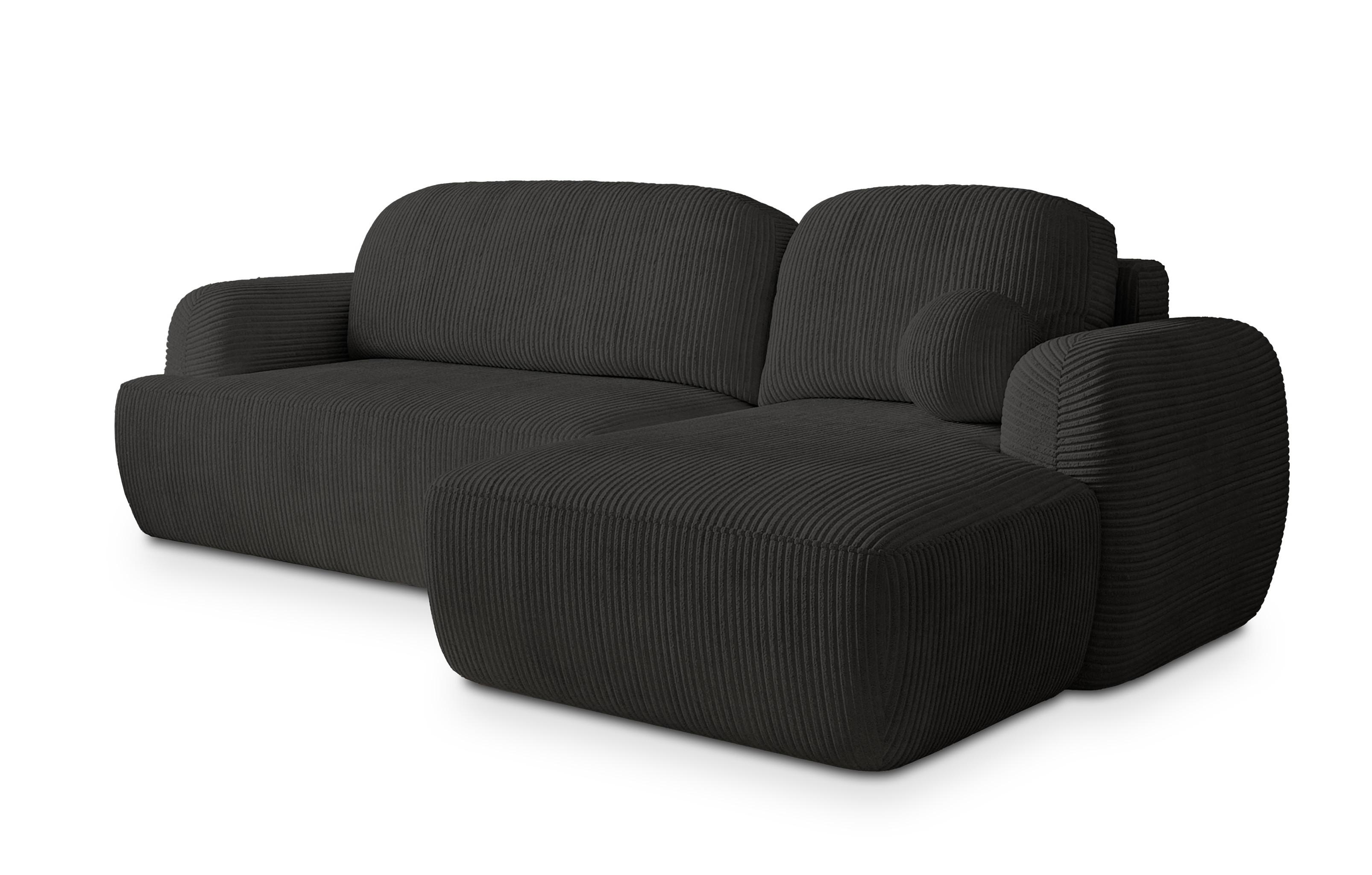ECKSOFA MODENZA P R-S Schwarz Kordstoff mit Schlaffunktion - Schwarz, Holz/Kunststoff (266/148cm) - MASSENO