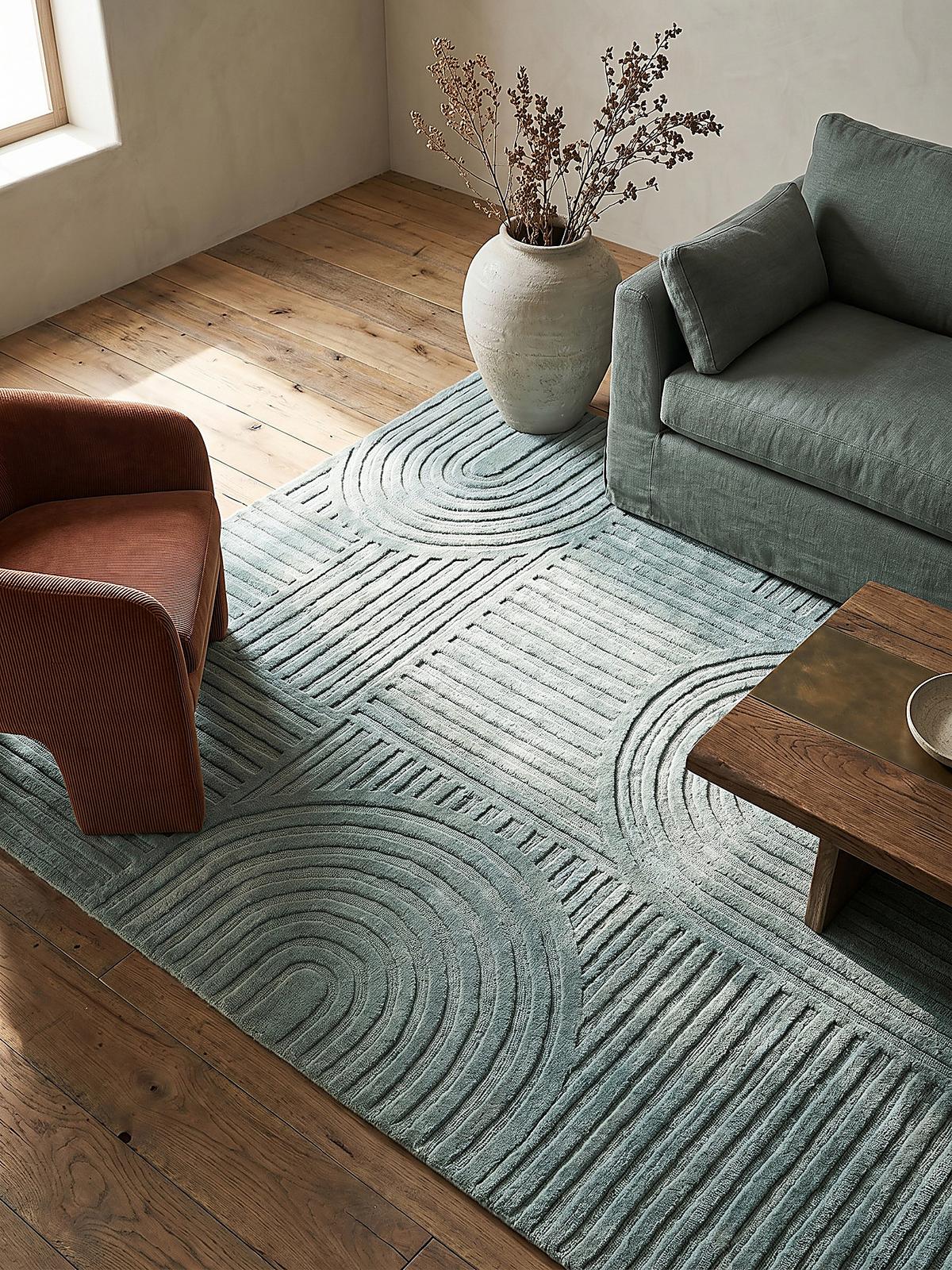 TEPPICH aus Wolle LEVEN in Entenei-Blau, geometrisch, 160 x 230 cm - Blau, Textil (230/160cm) - KADIMA DESIGN