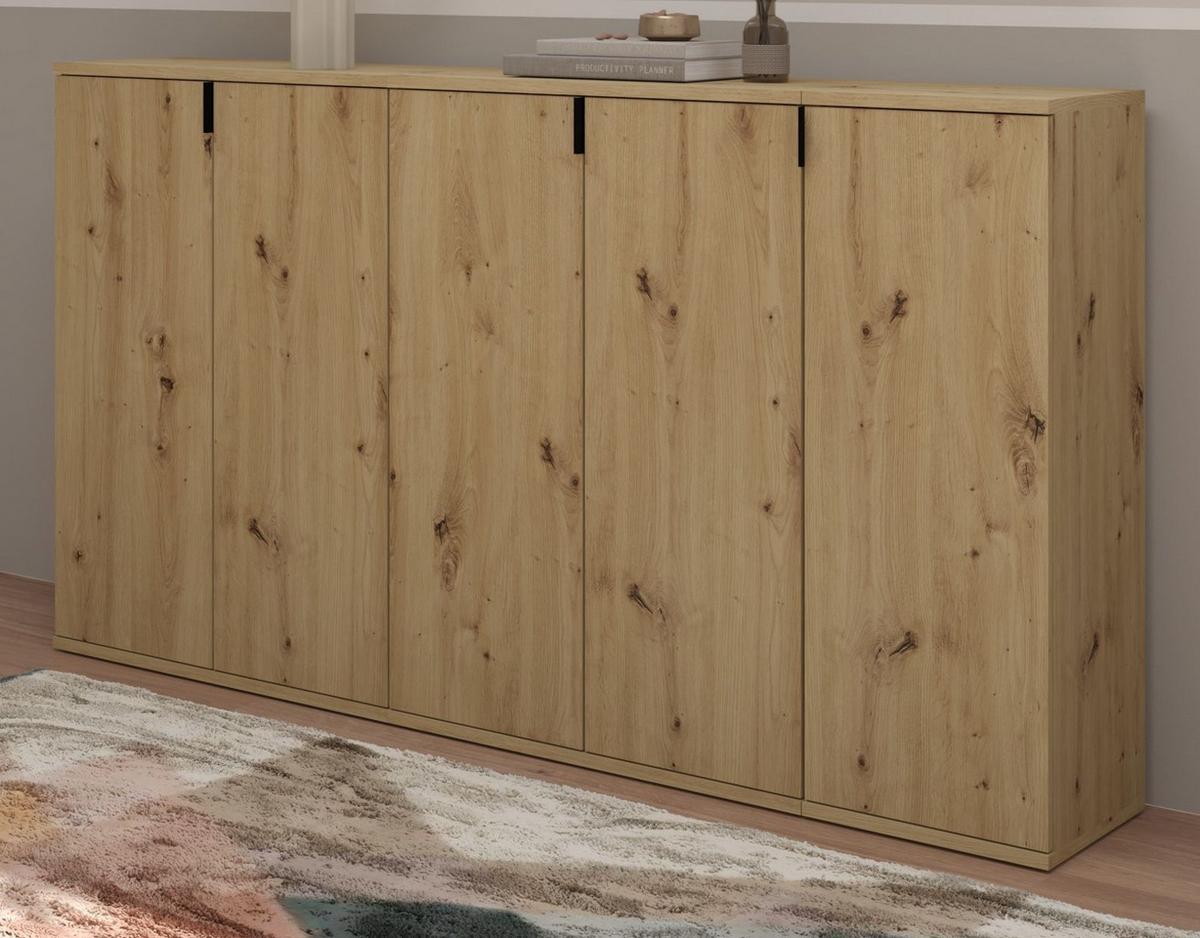 SIDEBOARD Artisan Eiche 152 cm, Kommode 5-türig - Schwarz/Eiche Artisan, Holzwerkstoff/Metall (152/99/34cm) - Inn.Furn