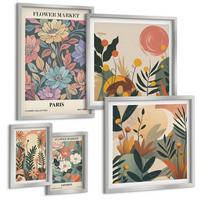 BILDER SET 5er Set - 50x50 cm & 20x30 cm & 40x60 cm Silberner Rahmen - Blumenposter Weinstadt - Silberfarben, Kunststoff (40/60cm) - TULUP