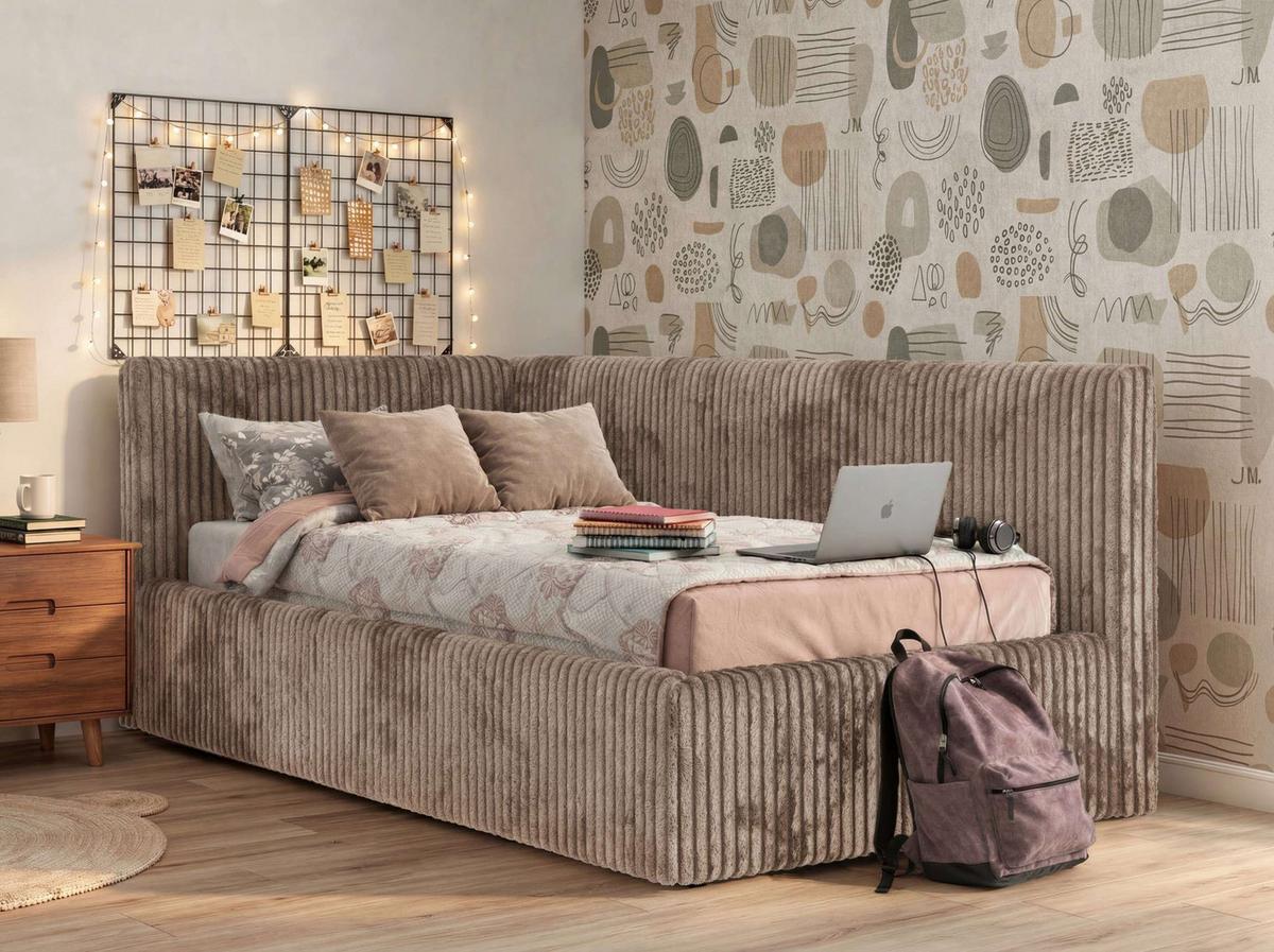 POLSTERBETT TILVO 90/200 - Braun Cord - Multitaschenfederkernmatratze - Links - Braun, Textil (90/200cm) - MKS