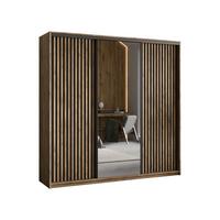 SCHWEBETÜRENSCHRANK ORRA 180/205/60 cm 3-türig mit Spiegel und Lamellen Eiche Lefkas - Eichefarben/Schwarz, Holzwerkstoff (180/205/60cm) - MASSENO