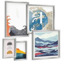 BILDER SET 5er Set - 50x50 cm & 20x30 cm & 40x60 cm Silberner Rahmen - Stilvolle moderne Blumen - Silberfarben, Kunststoff (40/60cm) - TULUP