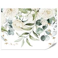 FOTOTAPETE für Schlafzimmer Aquarell Weiße Blumen Pfingstrosen Blätter Natur 350x256 - Creme/Weiß, Papier (350/256cm) - Muralo