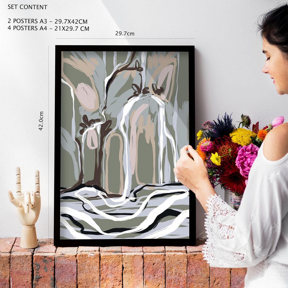 POSTER Set Mit 6 Clift Rahmen In Kulissen Abstracts Ästhetische Dekorative Gemälde Für Ihr Wohnzimmer Zuhause A3 & A4 Rahmen Aus Hellem Holz - Beige, Papier (29/3cm) - Nacnic