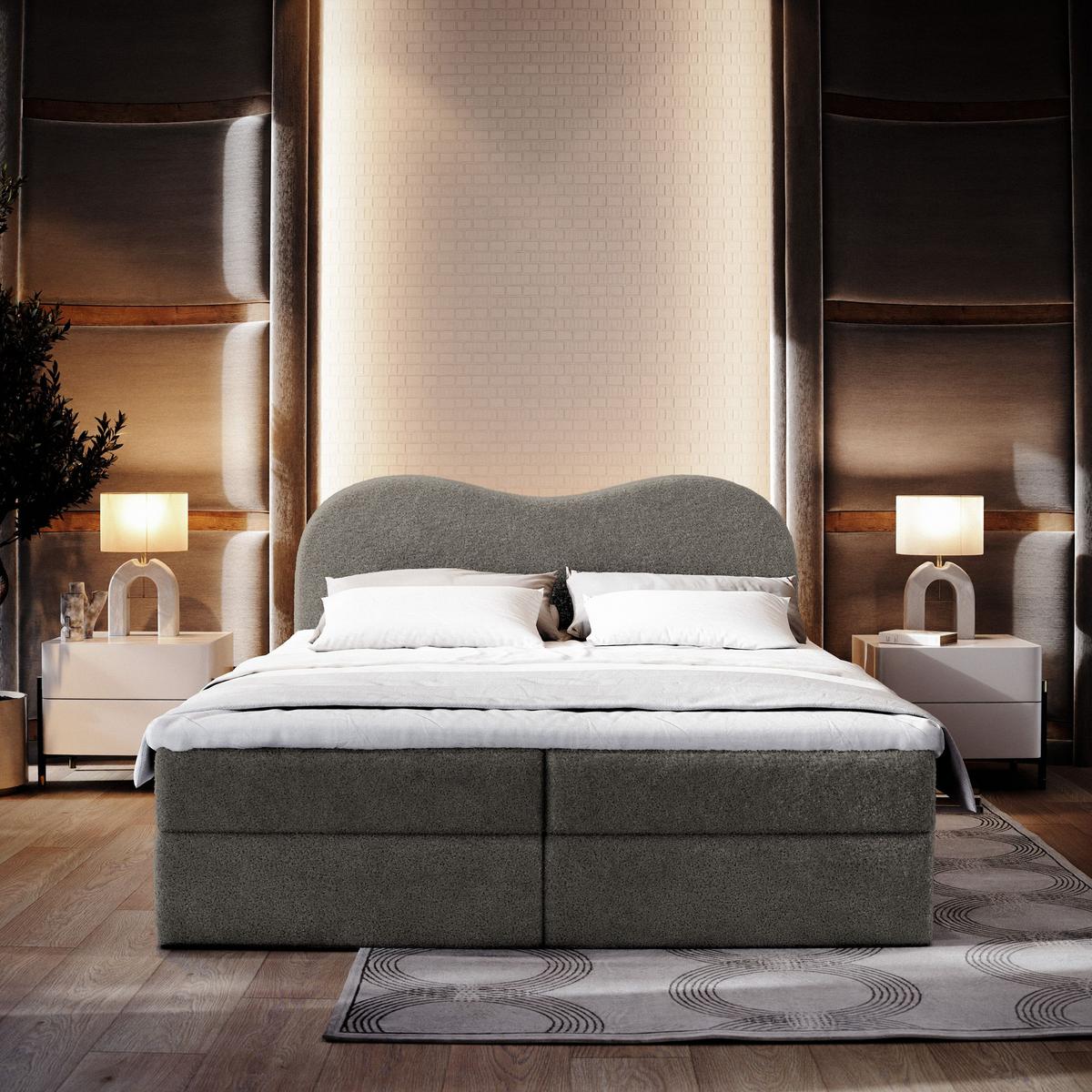 BOXBETT FLUVIA N 140x200 cm mit Matratze und Topper - Grau - Grau, Holz (140/200cm) - MASSENO