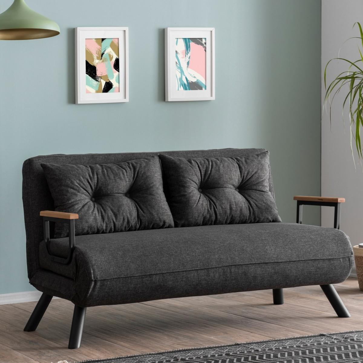 SCHLAFSOFA für 2 Personen mit Stoffbezug und Metallfüßen 133/50/41 cm - Dunkelgrau, Metall (50/41/133cm) - Calicosy