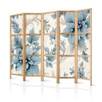 PARAVENT Japanischer 5-tlg 225x172 cm Pflanzen Ornamente - Blau, Holz/Textil (225/172/3cm) - Muralo