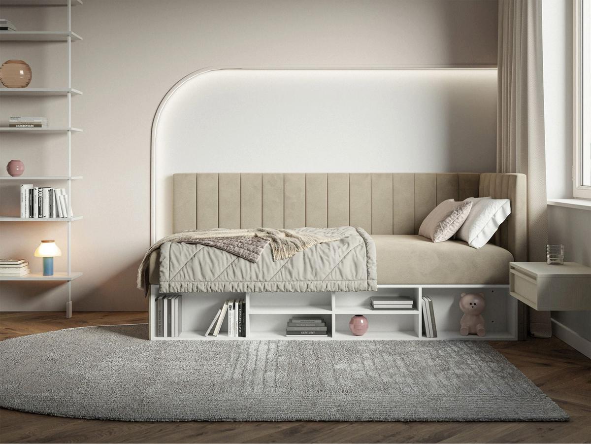 JUGENDBETT Ventrio Graubeige Easy-Clean-Samtbezug 90x200 cm - Taupe, Holz/Textil (90/200cm) - Selsey