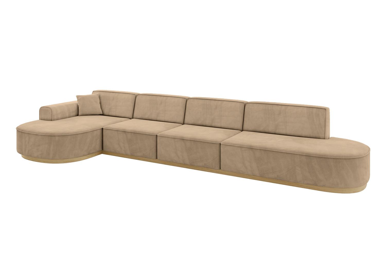 ECKSOFA Ottomane Links MARI-L3-v2 - 413x171x83 cm Taupe Velours - Taupe, Holzwerkstoff/Textil (413/171cm) - ALTDECOR