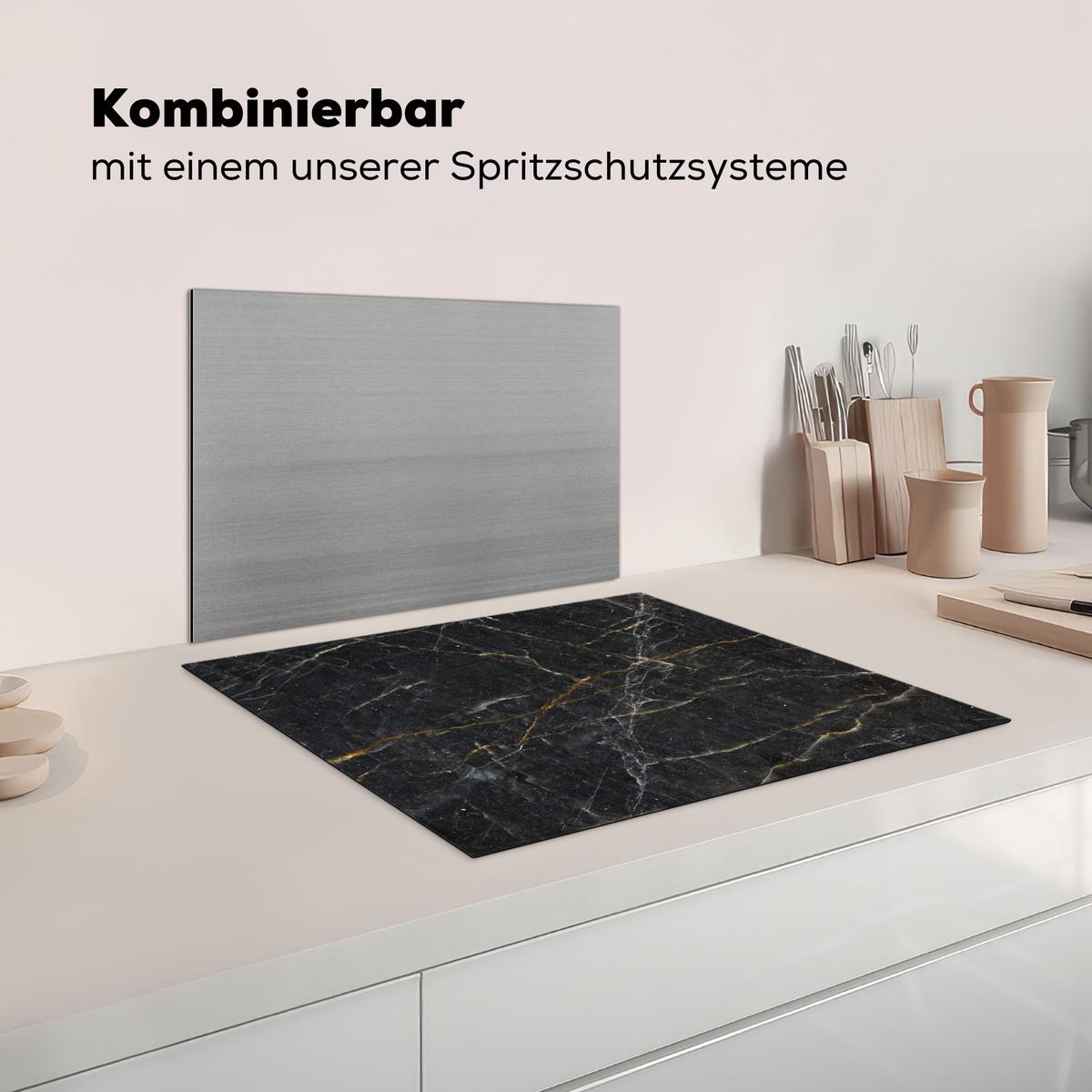 HERDABDECKPLATTE Marmor - Schwarz - Gold - Grau - Marmorstruktur Herdabdeckung Induktionsfeld 65x52 cm - Goldfarben, Kunststoff (65/52/0.2cm) - MuchoWow